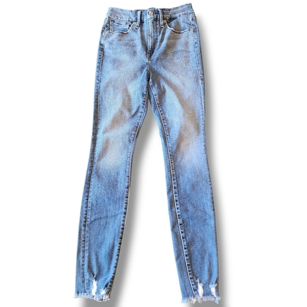 Good American blue high rise Good Waist raw hem skinny jeans 4/27